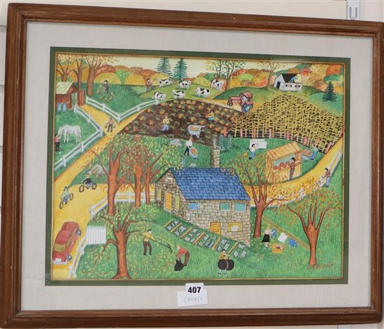 O. Mercador, watercolour, Farm landscape, signed, 37 x 50cm.
